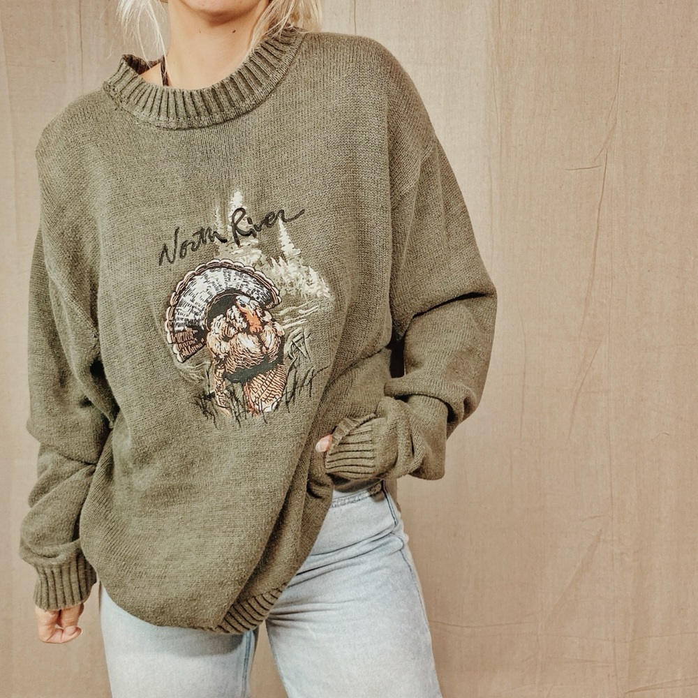 Vintage | Hunter Green “North River” Embroidered Oversized sweater